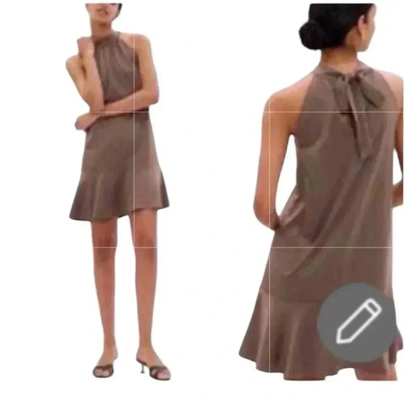 GAP Brown Satin Tie Back Halter Flutter Mini Dress Size M - Picture 1 of 9
